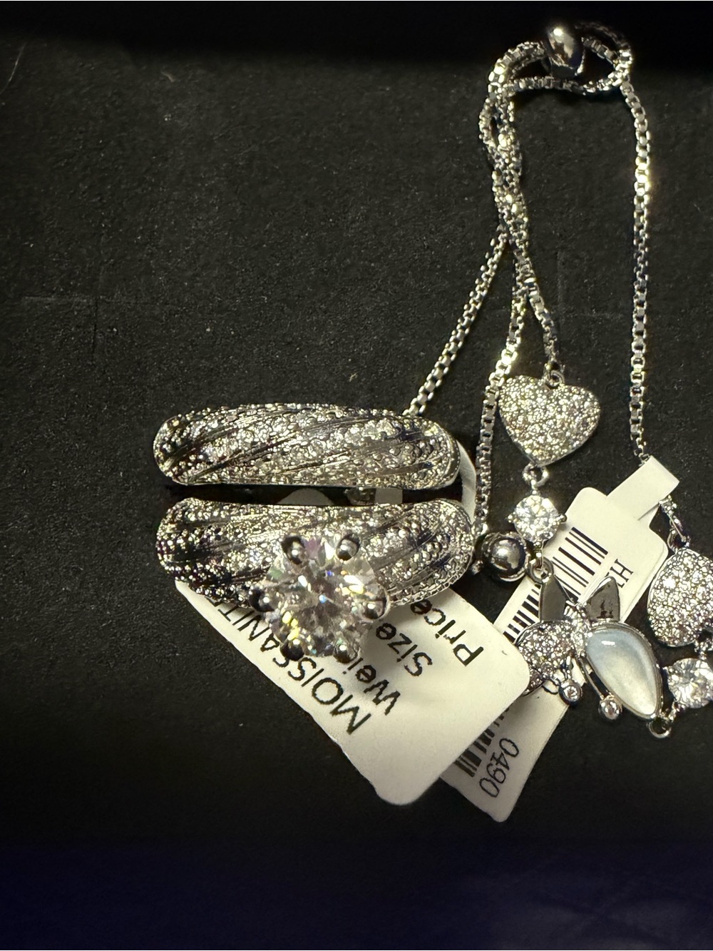 Women's Silver-Tone Crystal Ring and Necklace Set - Clear Sparkle size 9